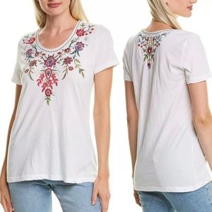 Johnny Was Hulda Embroidered Short Sleeve Top